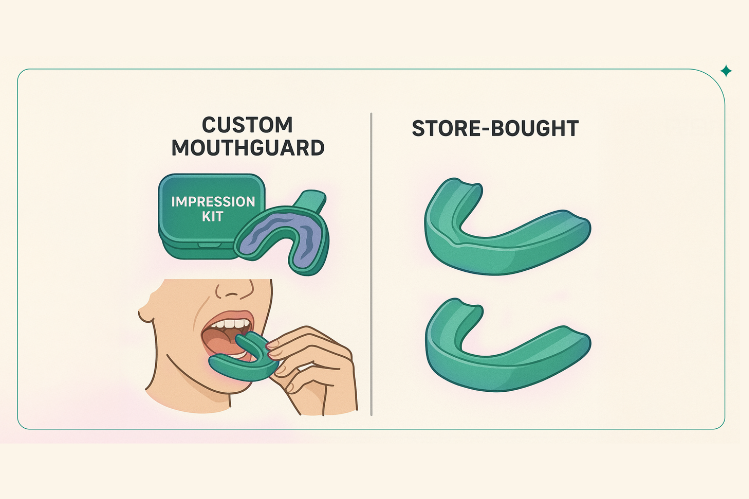 Une illustration du protège-dents ALIGNERCO avec les éléments essentiels de nettoyage.